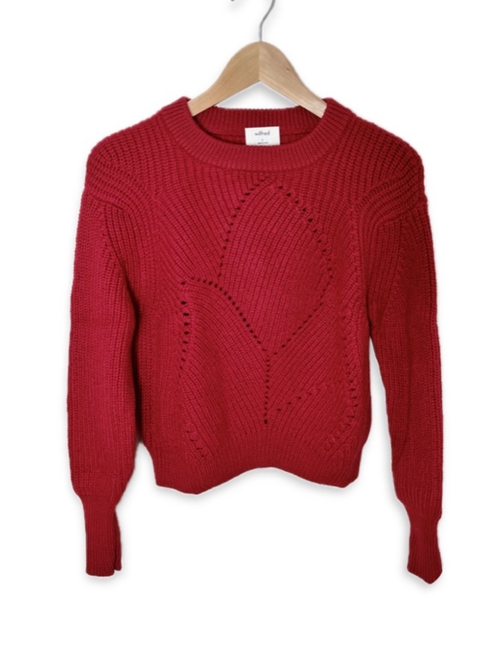 Wilfred 100% Merino Wool Serment Crop Crew Neck Sweater Raspberry Red Aritzia S
